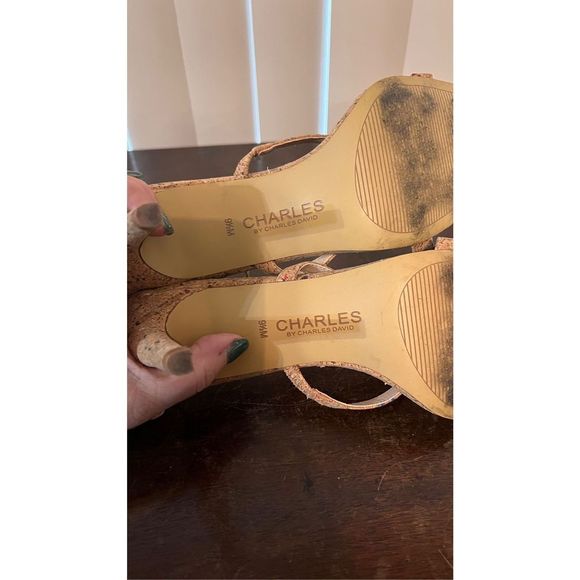 CHARLES BY CHARLES DAVID CORK STRAPPY HEELS WOMENS SIZE 9.5 - Picture 9 of 12